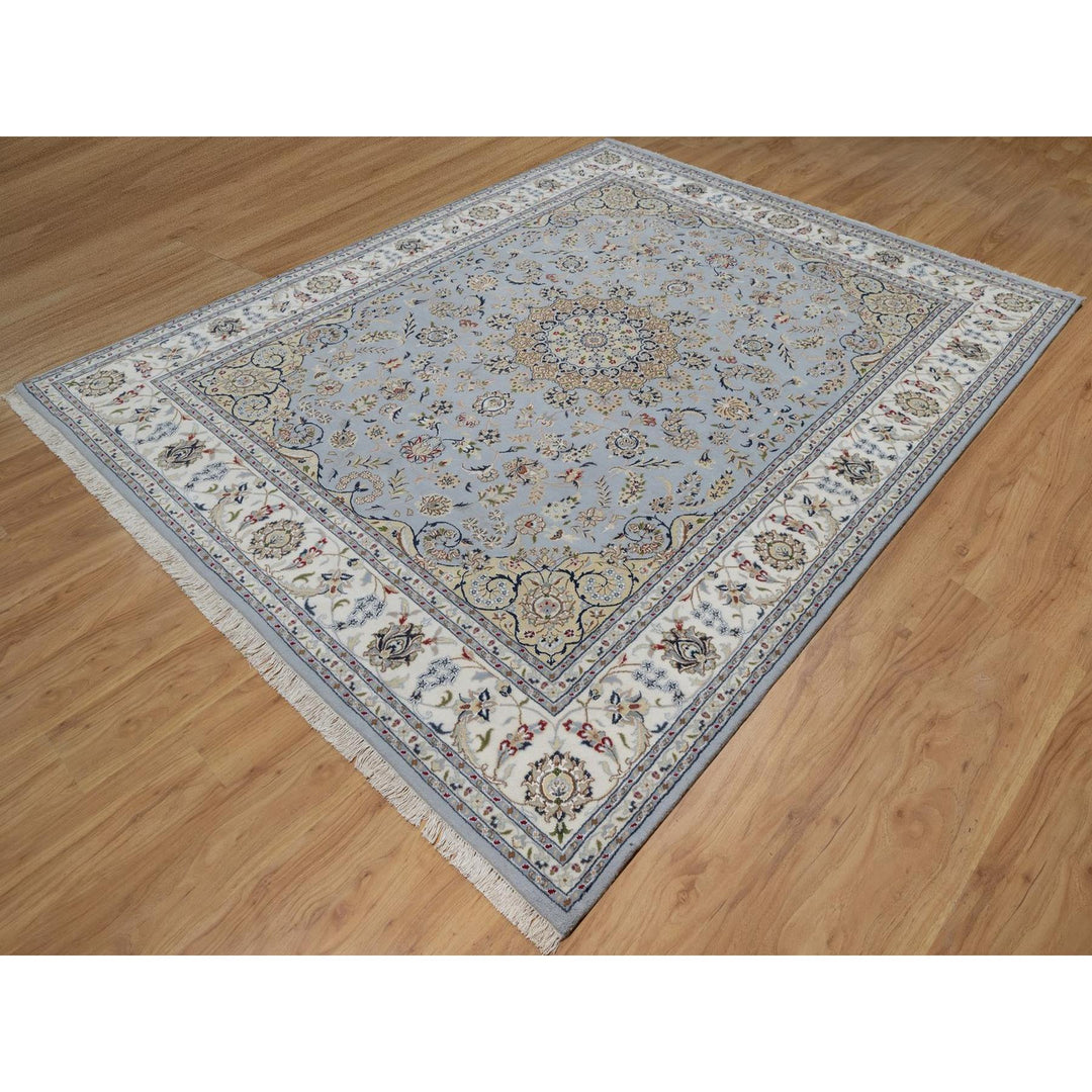 7'11" x 10'0" New Hand Knotted Blue Wool & Silk Rectangle Oriental Rug - MOA10291550