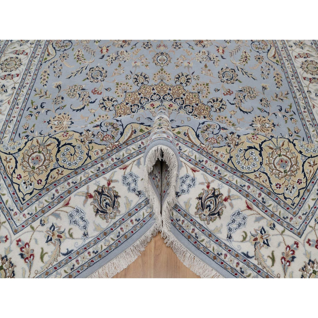 7'11" x 10'0" New Hand Knotted Blue Wool & Silk Rectangle Oriental Rug - MOA10291550