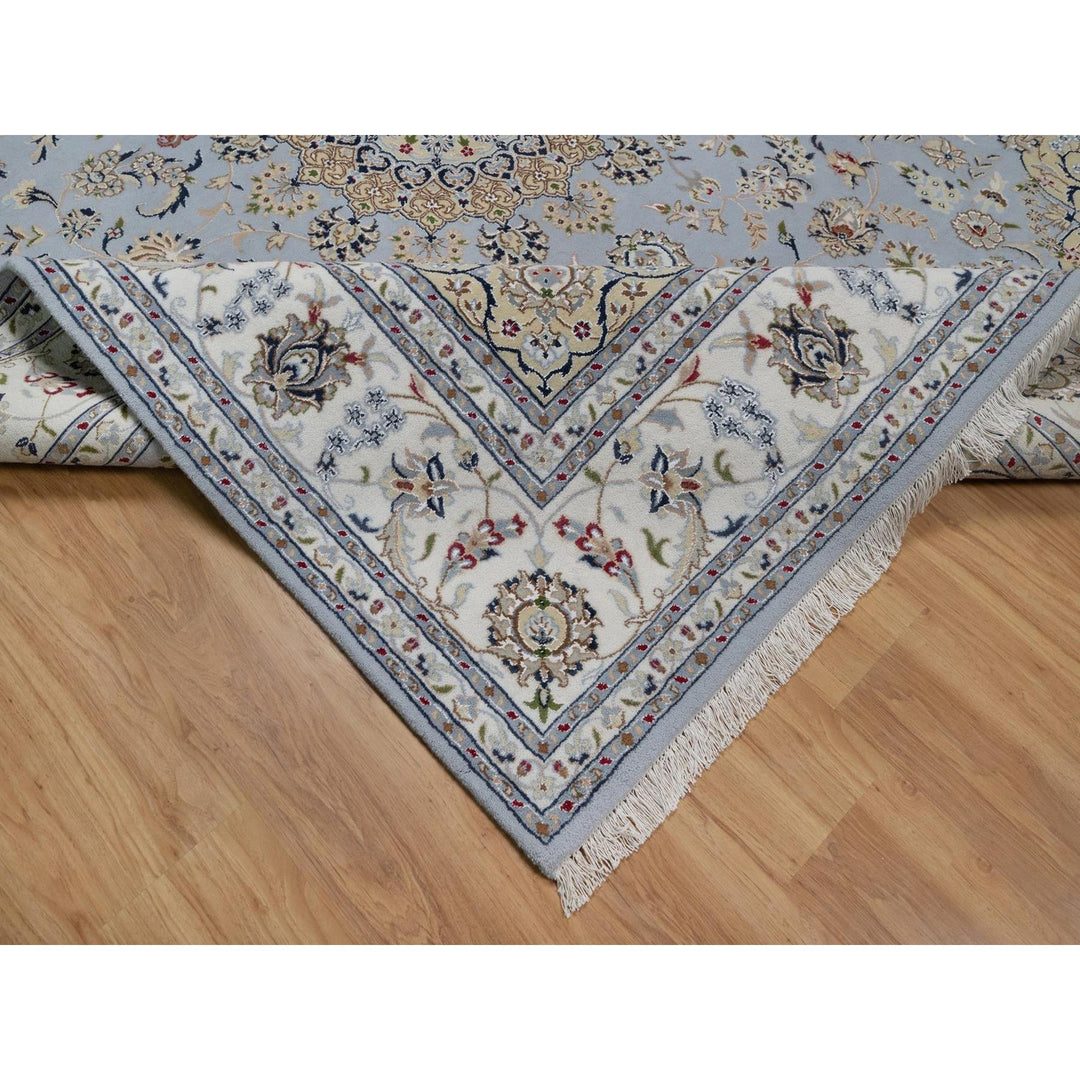 7'11" x 10'0" New Hand Knotted Blue Wool & Silk Rectangle Oriental Rug - MOA10291550