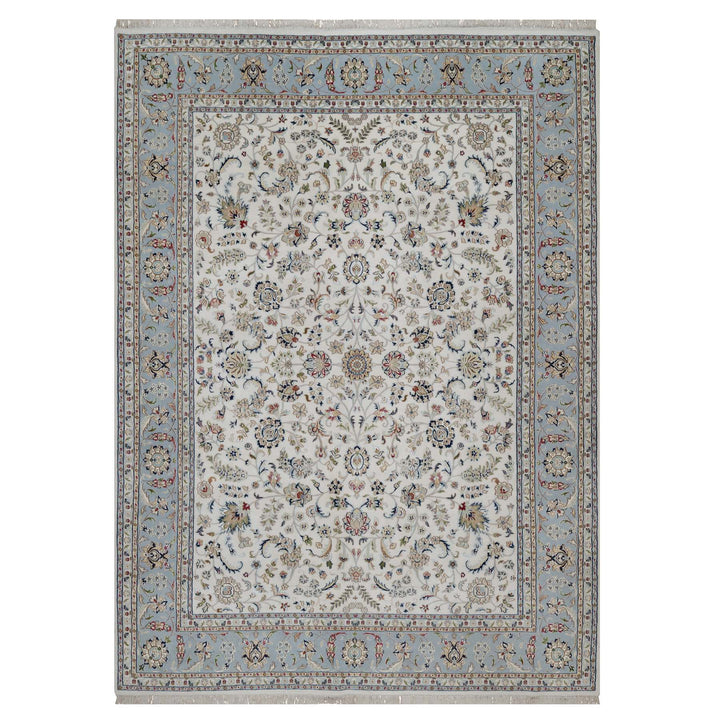 8'10" x 12'0" New Hand Knotted Ivory Wool & Silk Rectangle Oriental Rug - MOA10291551