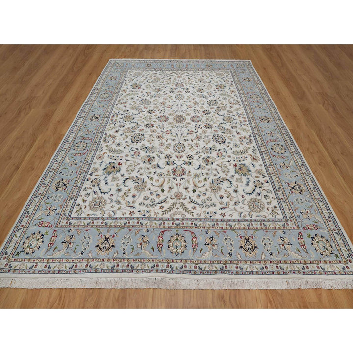 8'10" x 12'0" New Hand Knotted Ivory Wool & Silk Rectangle Oriental Rug - MOA10291551
