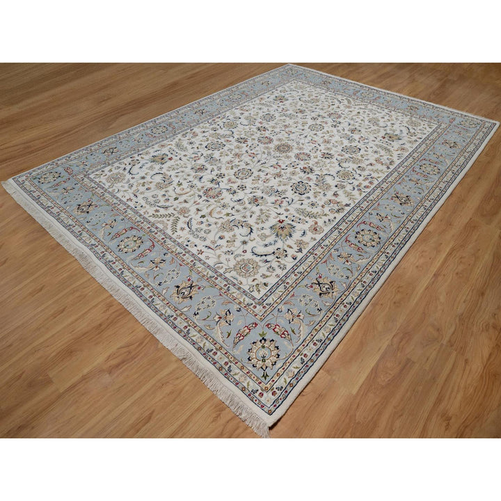 8'10" x 12'0" New Hand Knotted Ivory Wool & Silk Rectangle Oriental Rug - MOA10291551