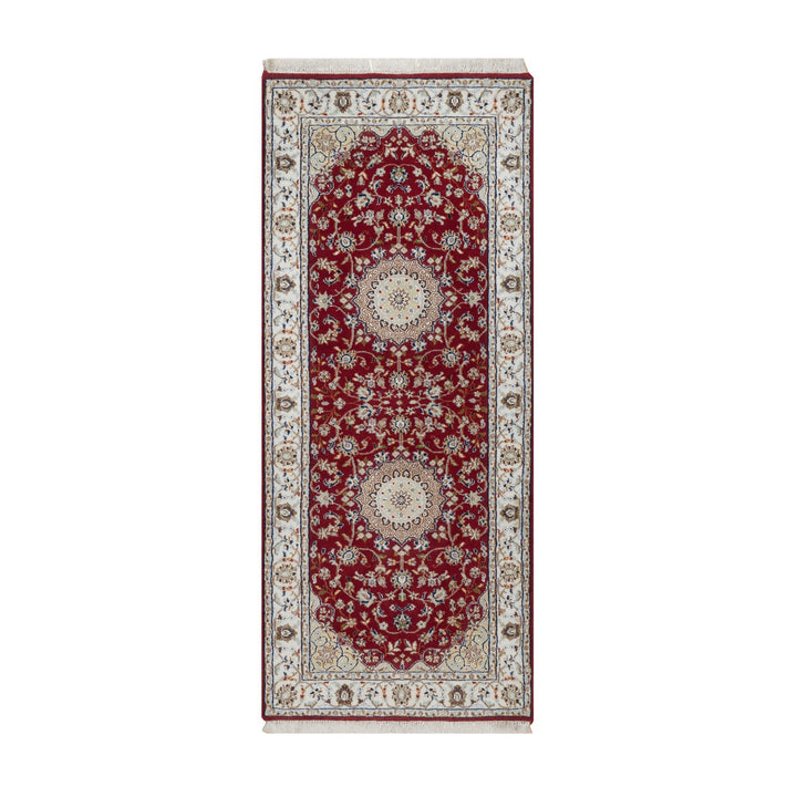 2'6" x 6'0" New Hand Knotted Red Wool & Silk Runner Oriental Rug - MOA10291552