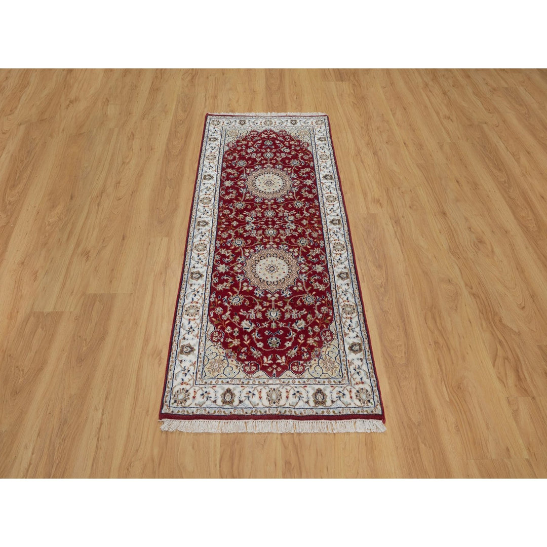 2'6" x 6'0" New Hand Knotted Red Wool & Silk Runner Oriental Rug - MOA10291552