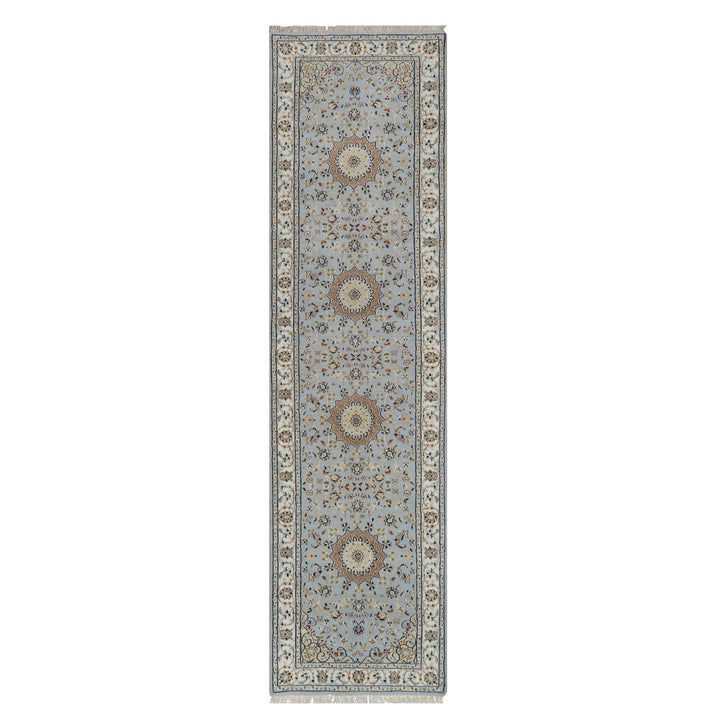 2'9" x 10'3" New Hand Knotted Blue Wool & Silk Runner Oriental Rug - MOA10291553