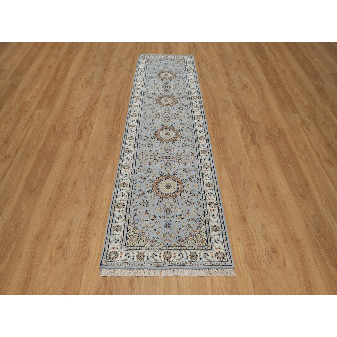 2'9" x 10'3" New Hand Knotted Blue Wool & Silk Runner Oriental Rug - MOA10291553