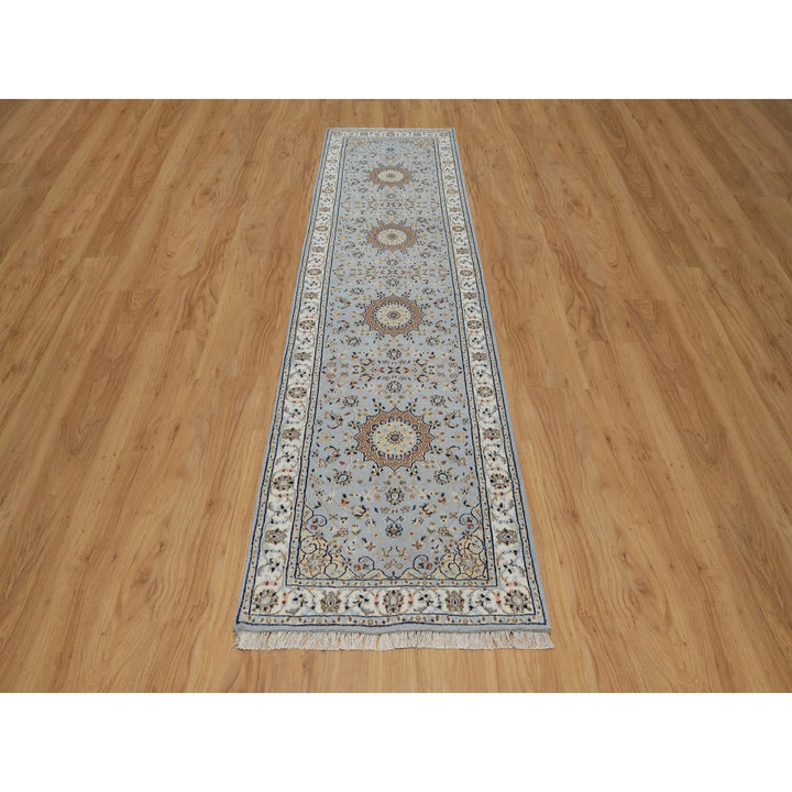2'9" x 10'3" New Hand Knotted Blue Wool & Silk Runner Oriental Rug - MOA10291553