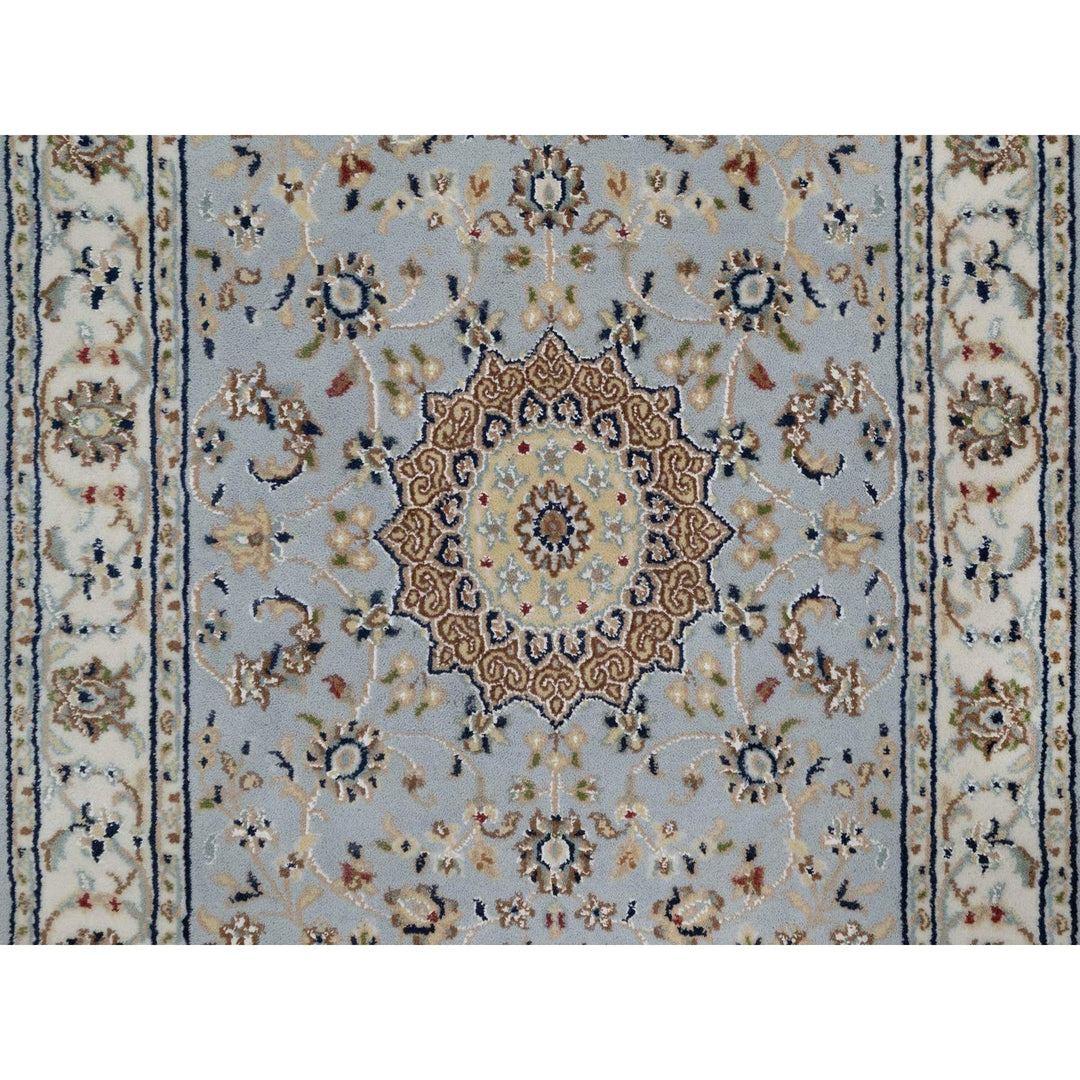 2'9" x 10'3" New Hand Knotted Blue Wool & Silk Runner Oriental Rug - MOA10291553