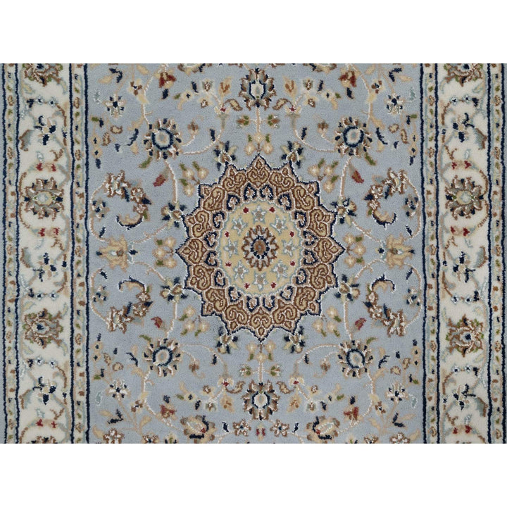 2'9" x 10'3" New Hand Knotted Blue Wool & Silk Runner Oriental Rug - MOA10291553