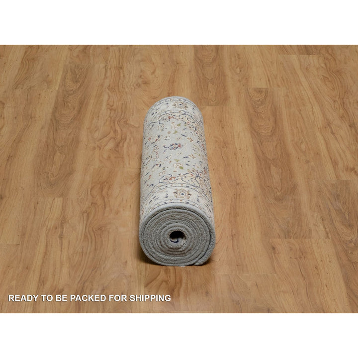 2'9" x 10'3" New Hand Knotted Blue Wool & Silk Runner Oriental Rug - MOA10291553