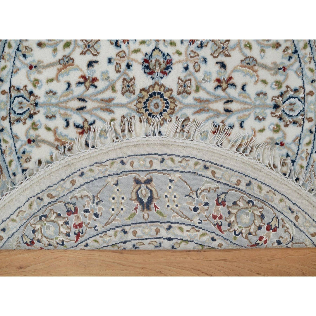 3'1" x 3'1" New Hand Knotted Ivory Wool & Silk Round Oriental Rug - MOA10291554