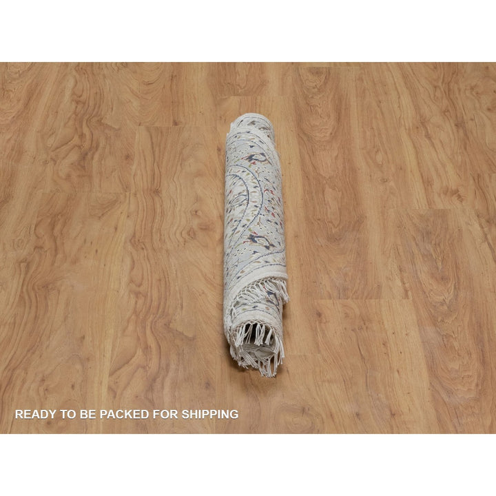 3'1" x 3'1" New Hand Knotted Ivory Wool & Silk Round Oriental Rug - MOA10291554