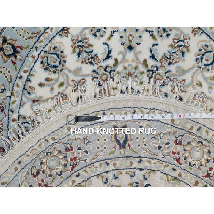 3'1" x 3'1" New Hand Knotted Ivory Wool & Silk Round Oriental Rug - MOA10291554