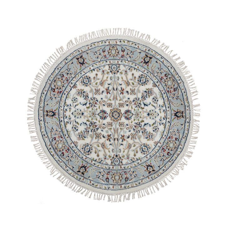 3'1" x 3'1" New Hand Knotted Ivory Wool & Silk Round Oriental Rug - MOA10291555