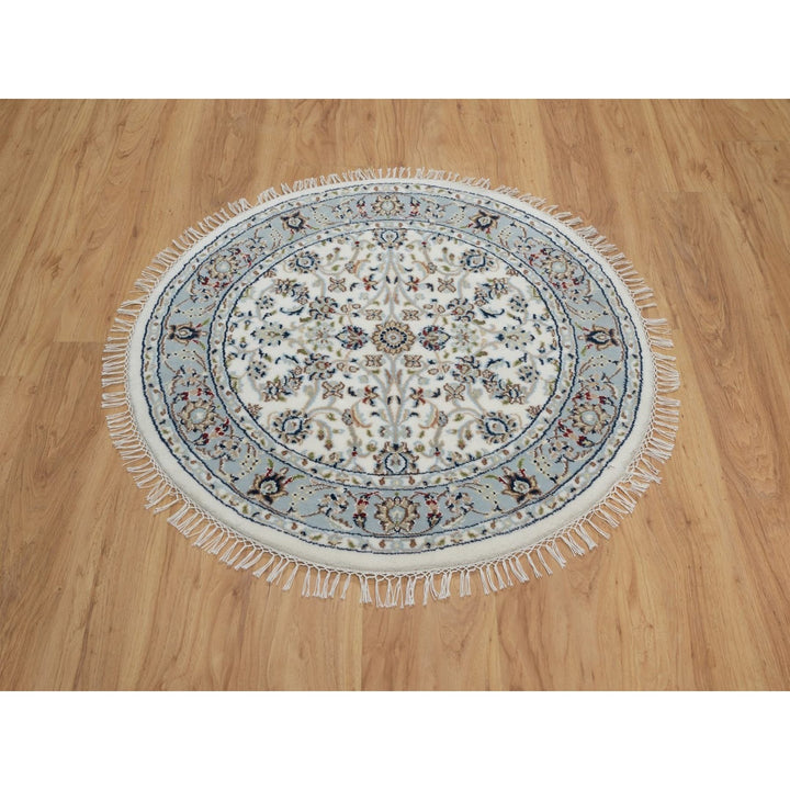 3'1" x 3'1" New Hand Knotted Ivory Wool & Silk Round Oriental Rug - MOA10291555