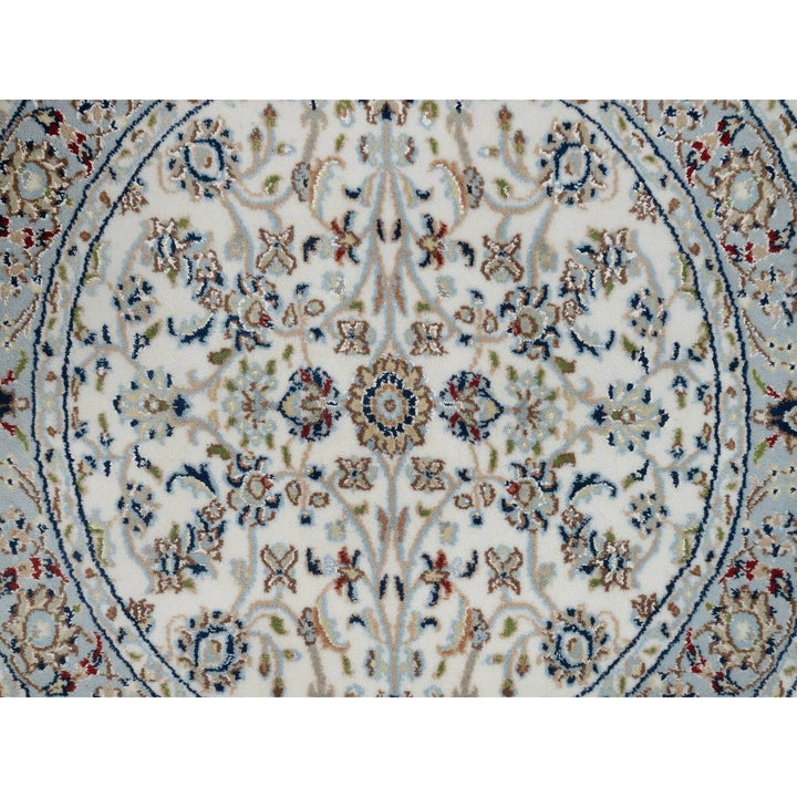 3'1" x 3'1" New Hand Knotted Ivory Wool & Silk Round Oriental Rug - MOA10291555