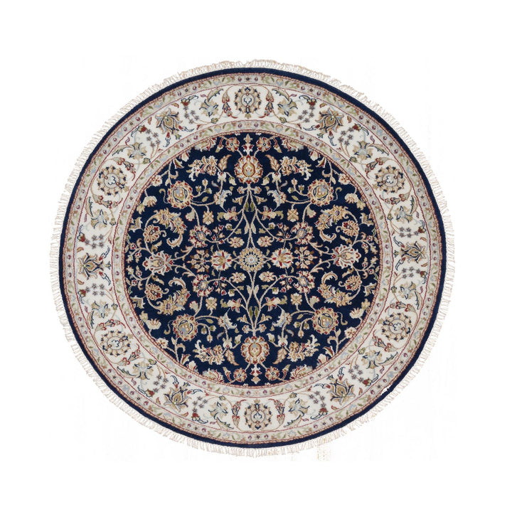 5'1" x 5'1" New Hand Knotted Blue Wool & Silk Round Oriental Rug - MOA10291556