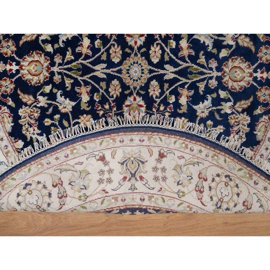5'1" x 5'1" New Hand Knotted Blue Wool & Silk Round Oriental Rug - MOA10291556