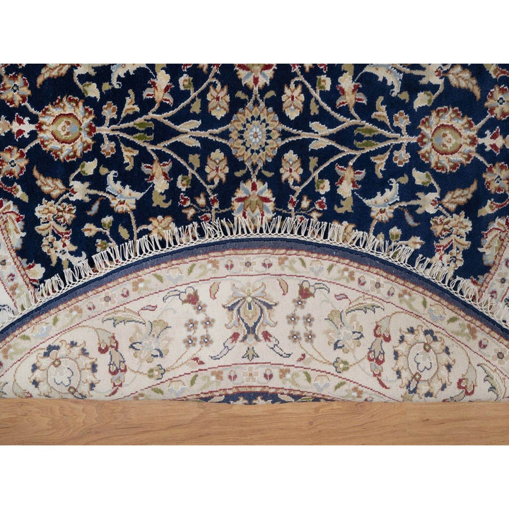 5'1" x 5'1" New Hand Knotted Blue Wool & Silk Round Oriental Rug - MOA10291556