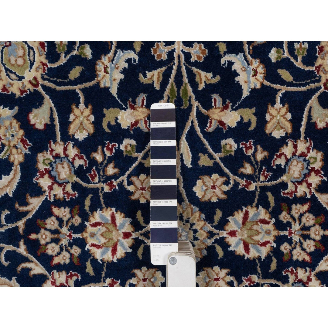 5'1" x 5'1" New Hand Knotted Blue Wool & Silk Round Oriental Rug - MOA10291556