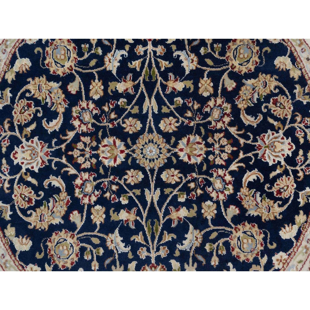 5'1" x 5'1" New Hand Knotted Blue Wool & Silk Round Oriental Rug - MOA10291556