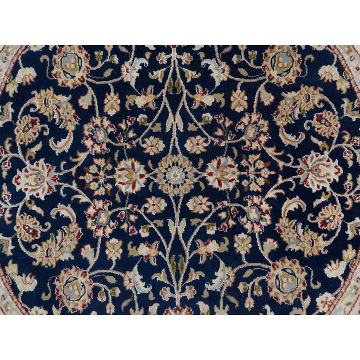 5'1" x 5'1" New Hand Knotted Blue Wool & Silk Round Oriental Rug - MOA10291556
