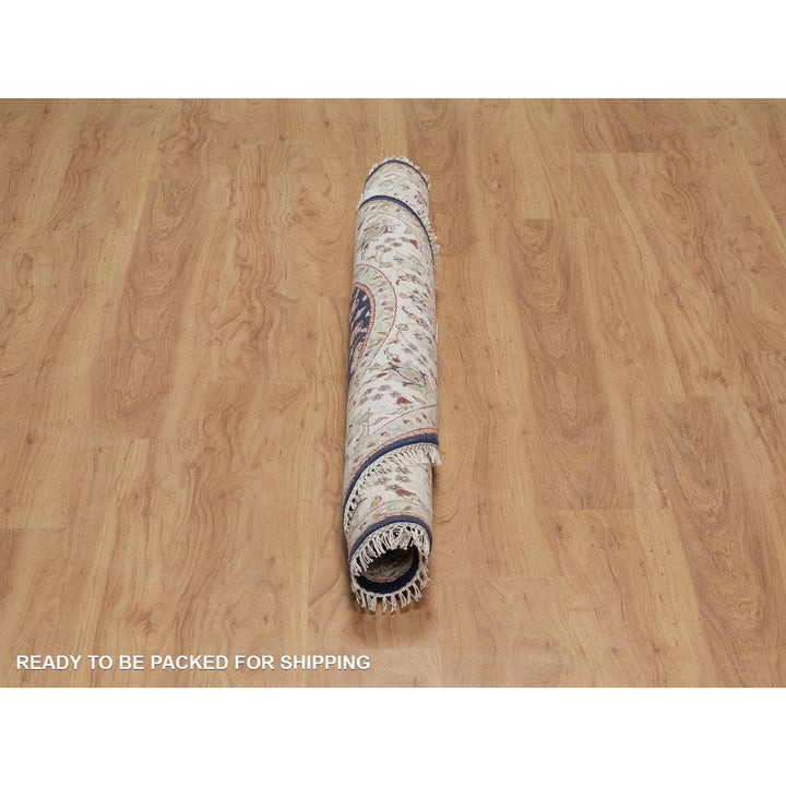5'1" x 5'1" New Hand Knotted Blue Wool & Silk Round Oriental Rug - MOA10291556