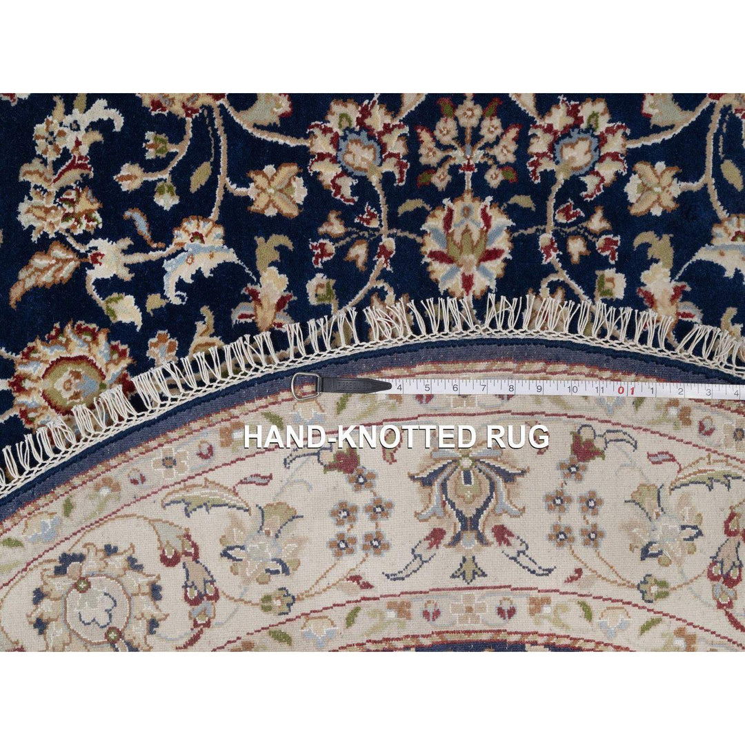 5'1" x 5'1" New Hand Knotted Blue Wool & Silk Round Oriental Rug - MOA10291556