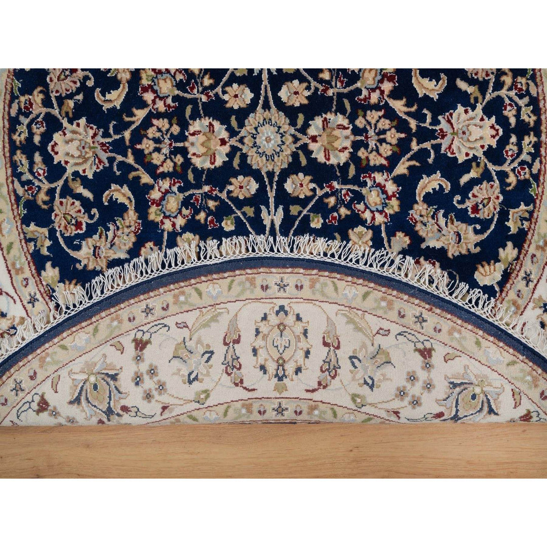 5'0" x 5'0" New Hand Knotted Blue Wool & Silk Round Oriental Rug - MOA10291557