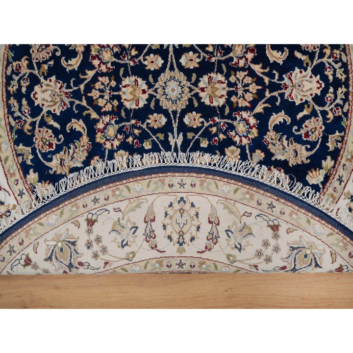 5'0" x 5'0" New Hand Knotted Blue Wool & Silk Round Oriental Rug - MOA10291557