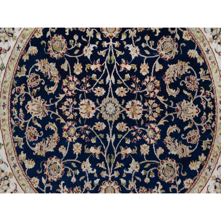 5'0" x 5'0" New Hand Knotted Blue Wool & Silk Round Oriental Rug - MOA10291557
