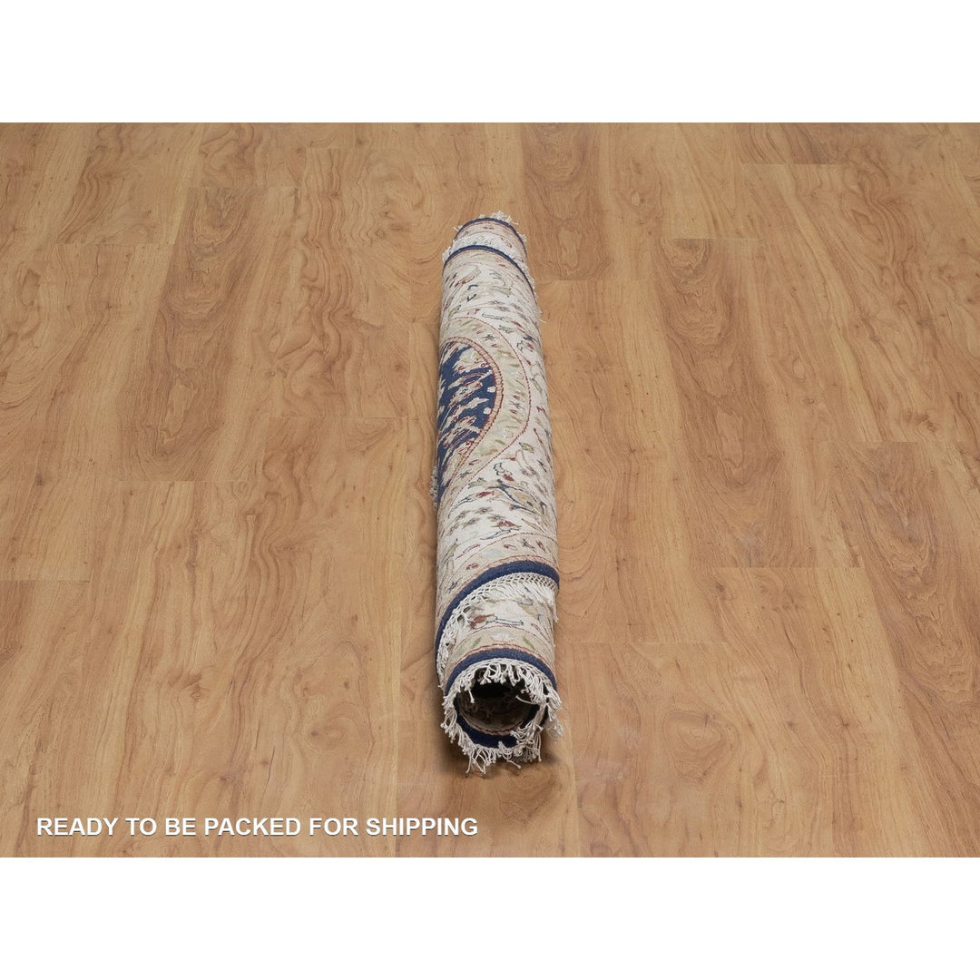 5'0" x 5'0" New Hand Knotted Blue Wool & Silk Round Oriental Rug - MOA10291557