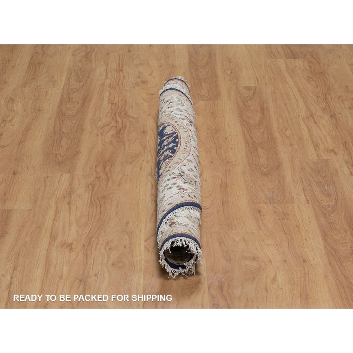 5'0" x 5'0" New Hand Knotted Blue Wool & Silk Round Oriental Rug - MOA10291557