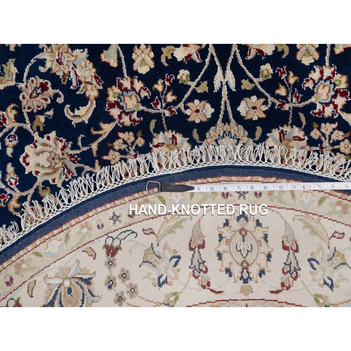5'0" x 5'0" New Hand Knotted Blue Wool & Silk Round Oriental Rug - MOA10291557