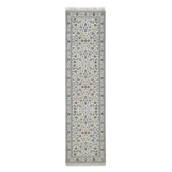 2'8" x 10'2" New Hand Knotted Ivory Wool & Silk Runner Oriental Rug - MOA10291558