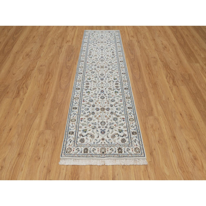 2'8" x 10'2" New Hand Knotted Ivory Wool & Silk Runner Oriental Rug - MOA10291558
