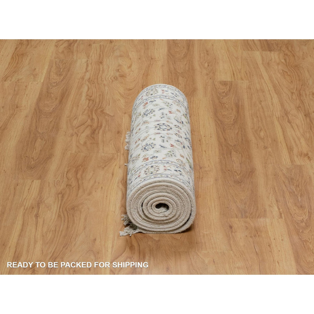 2'8" x 10'2" New Hand Knotted Ivory Wool & Silk Runner Oriental Rug - MOA10291558