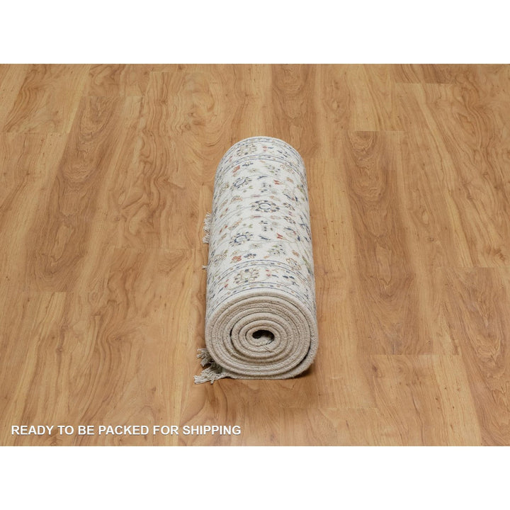 2'8" x 10'2" New Hand Knotted Ivory Wool & Silk Runner Oriental Rug - MOA10291558