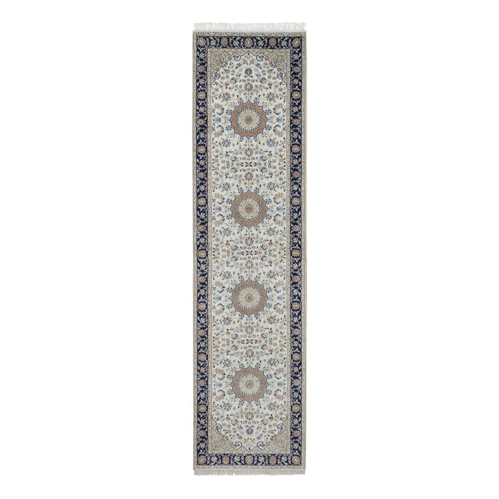 2'8" x 10'3" New Hand Knotted Ivory Wool & Silk Runner Oriental Rug - MOA10291559