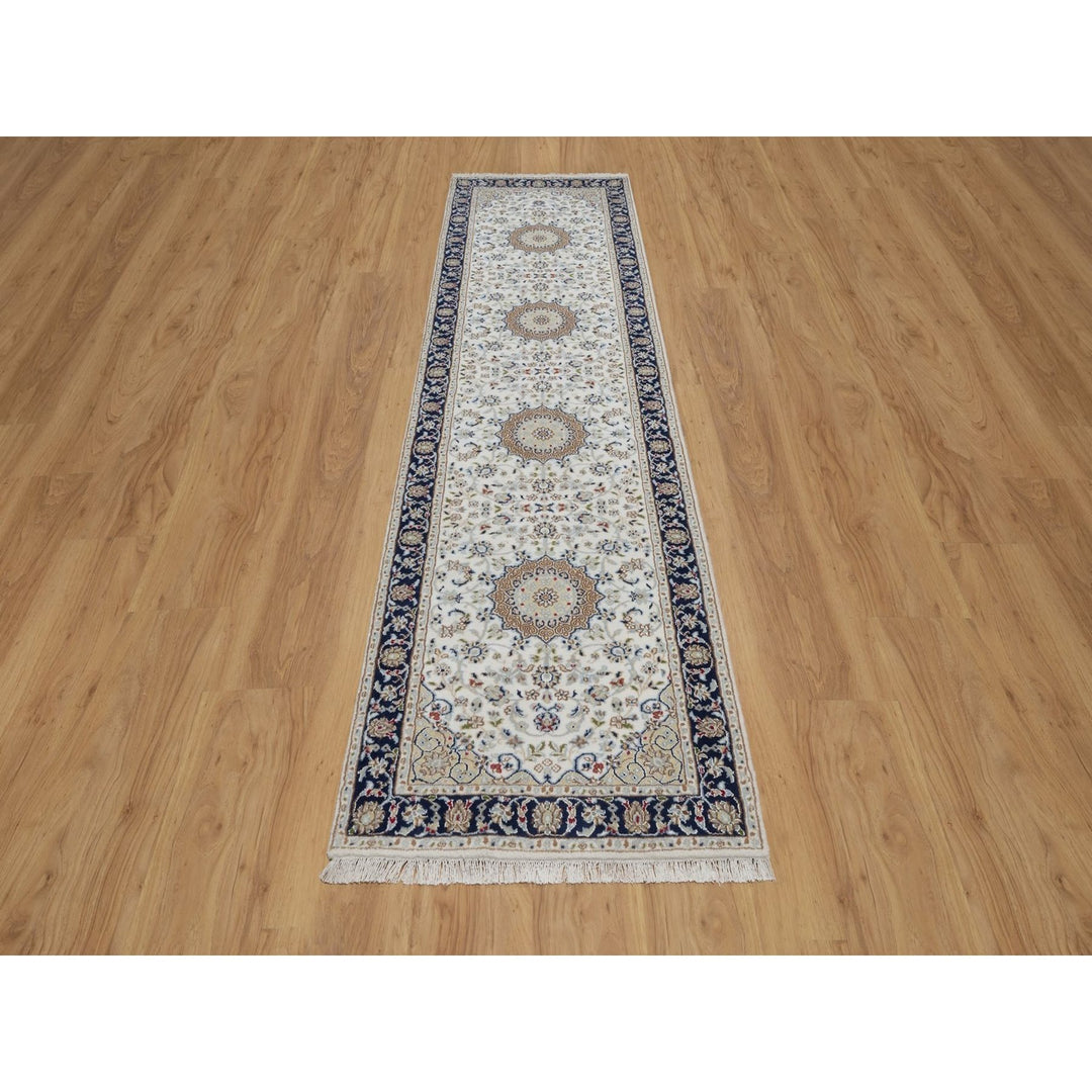 2'8" x 10'3" New Hand Knotted Ivory Wool & Silk Runner Oriental Rug - MOA10291559