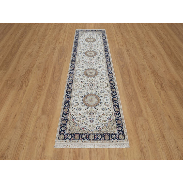 2'8" x 10'3" New Hand Knotted Ivory Wool & Silk Runner Oriental Rug - MOA10291559