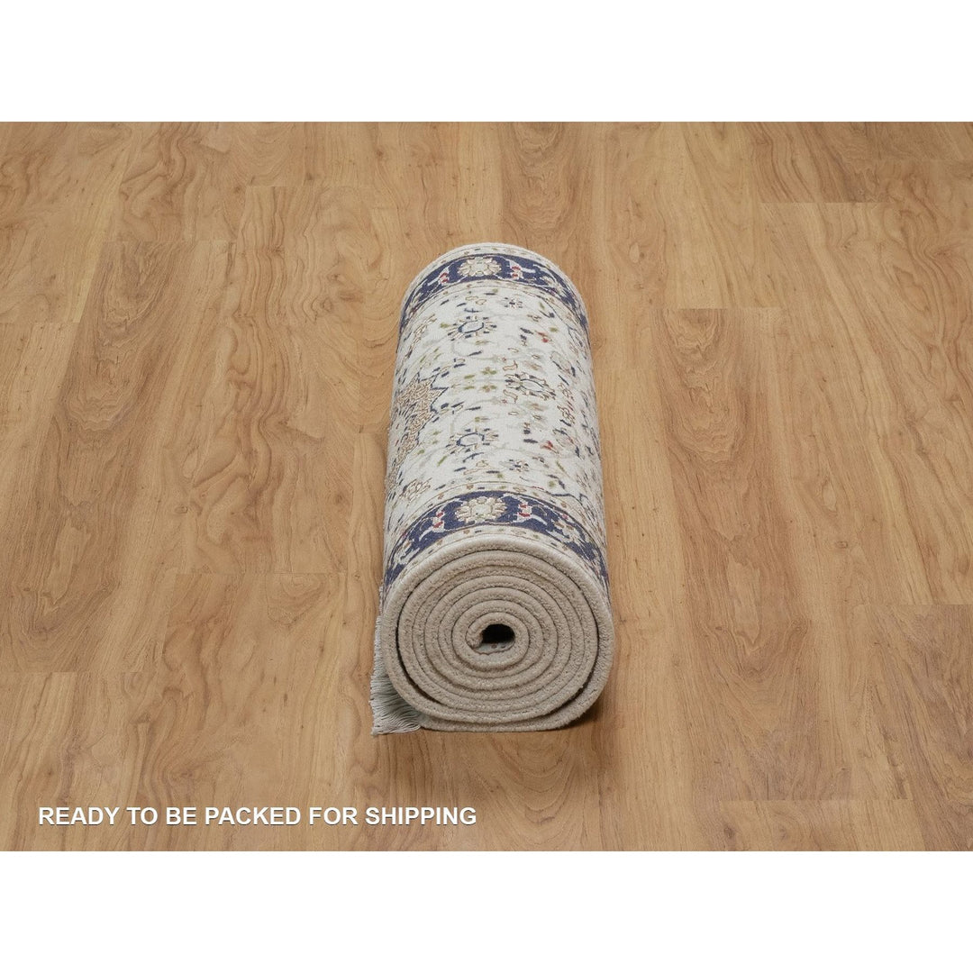 2'8" x 10'3" New Hand Knotted Ivory Wool & Silk Runner Oriental Rug - MOA10291559