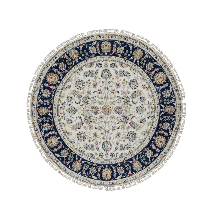 5'0" x 5'0" New Hand Knotted Ivory Wool & Silk Round Oriental Rug - MOA10291560