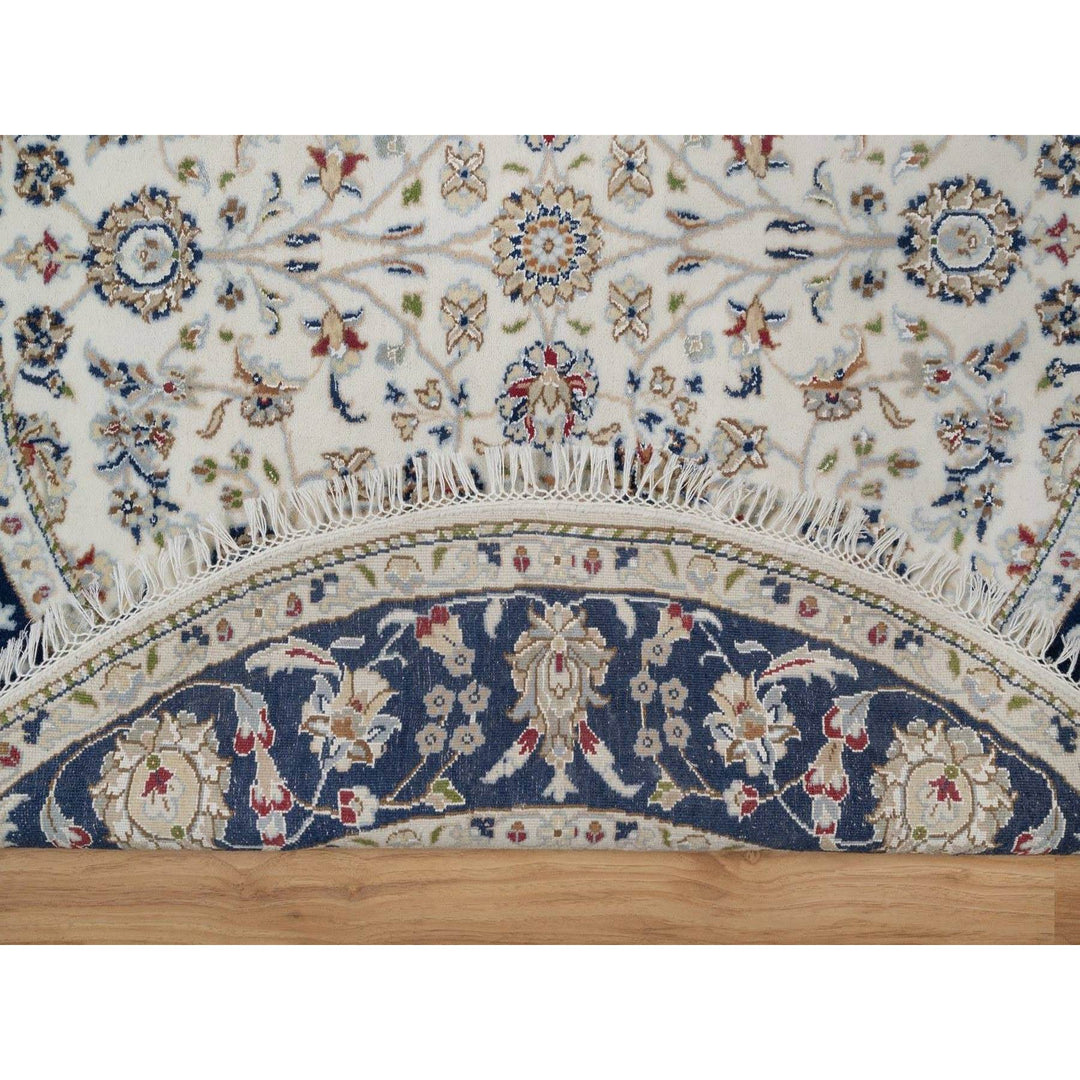 5'0" x 5'0" New Hand Knotted Ivory Wool & Silk Round Oriental Rug - MOA10291560