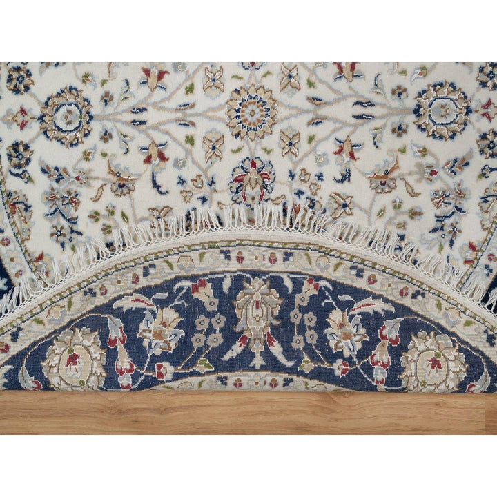 5'0" x 5'0" New Hand Knotted Ivory Wool & Silk Round Oriental Rug - MOA10291560