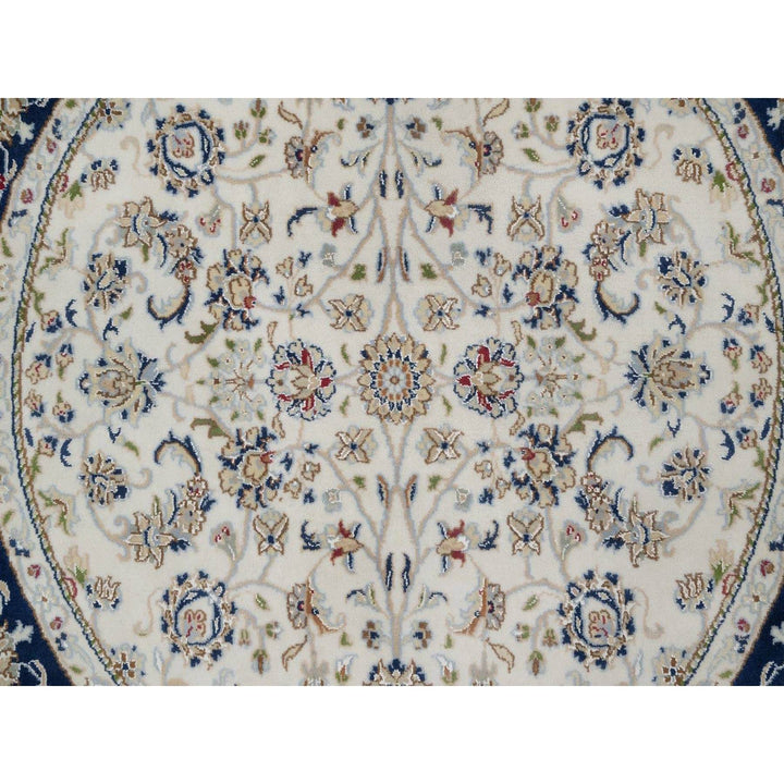 5'0" x 5'0" New Hand Knotted Ivory Wool & Silk Round Oriental Rug - MOA10291560