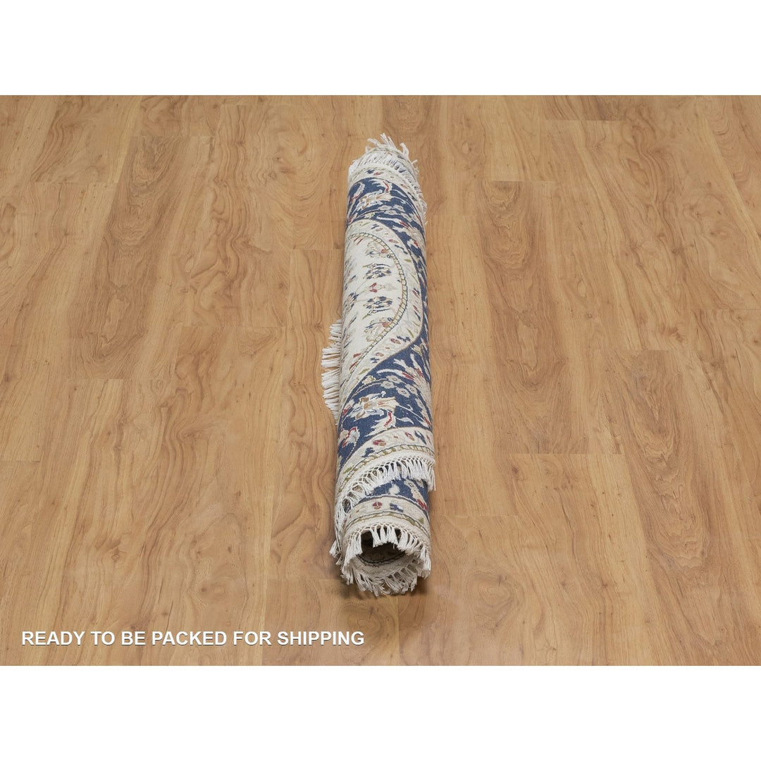5'0" x 5'0" New Hand Knotted Ivory Wool & Silk Round Oriental Rug - MOA10291560