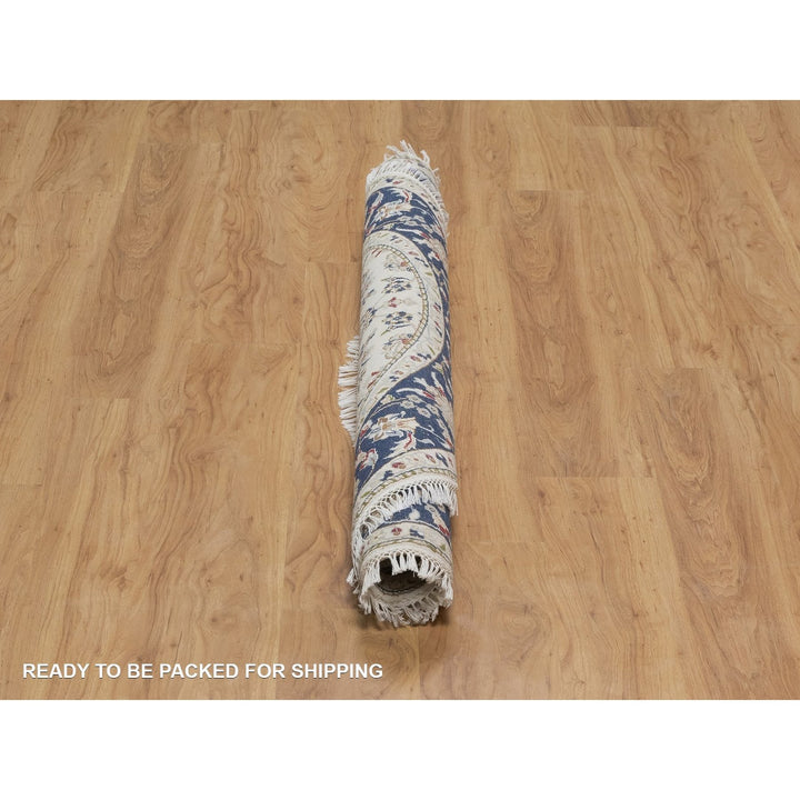 5'0" x 5'0" New Hand Knotted Ivory Wool & Silk Round Oriental Rug - MOA10291560