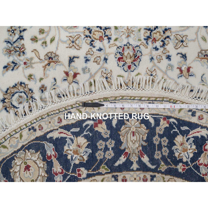 5'0" x 5'0" New Hand Knotted Ivory Wool & Silk Round Oriental Rug - MOA10291560