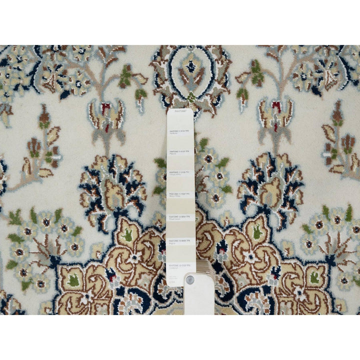 5'11" x 5'11" New Hand Knotted Ivory Wool & Silk Round Oriental Rug - MOA10291561